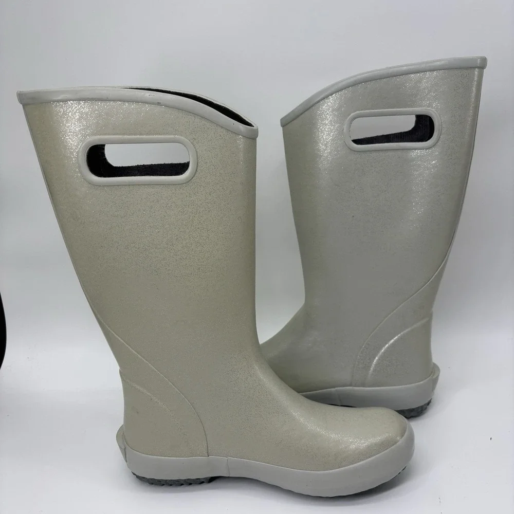 Bogs Rainboot Women's‎ 6 Glitter Silver Gray Waterproof Rain Boot Tall Slip On